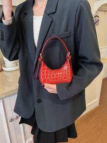 New Handbag, Fashionable Small Versatile Stone Texture Mini Half-Moon Handheld Bag - Red - View 6