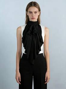 1pc Chiffon White Detachable Vintage Collar, Decorative Accessory For Women's Shirt Dress, Suitable For Party And Banquet - Black - View 6