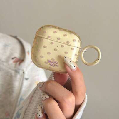Minimalist Semi-Transparent Milky Yellow Purple Polka Dot Hanging Ring Earphone Case Compatible With Airpods Pro 2, Cute Apple 4 Minimalist 3 New 1/2 Generation Earphone Case Protector For Women