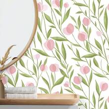 1卷粉色郁金香图案自粘壁纸，多色壁纸，可移除乙烯基墙贴，适用于客厅、卧室、厨房墙面装饰。直接粘贴，可移除壁纸，尺寸45厘米*500/300/100厘米 - 粉紅色 - 查看 9