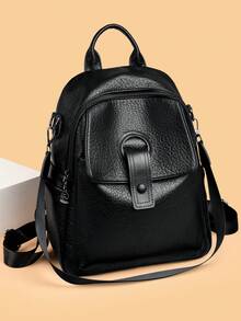 2026 女士休闲双肩包 设计师款高品质真皮女士单肩包 奢华书包 大容量背包 日常使用 - 黑色 - 查看 2