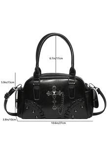 Women's Fashionable Cross-Studded Handbag, Sweet And Cool Punk Bowling Bag, Shoulder/Crossbody Bag. - Black - View 5