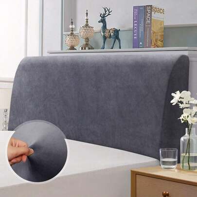 DUJUIKE King Size Velvet Headboard Cover, Elastic Headboard Protector Suitable For King/Double Bed, White Headboard Cover