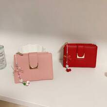 Cherry Pendant, Lychee Texture Small Wallet, Women's PU Leather Short Zipper Wallet, Fashion Coin Purse - Multicolor - View 2