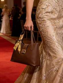 1pc PU Shoulder Tote Bag With Silk Scarf Decor, Large Capacity, Lightweight Multi-Purpose, Suitable For Commuting To Work - Coffee Brown - View 6
