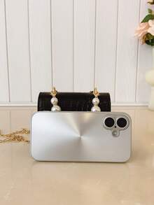 1pc Girl's Crocodile Embossed PU Twist Lock Closure Fashion Handbag, Suitable For Spring/Summer Daily Use - Black - View 3