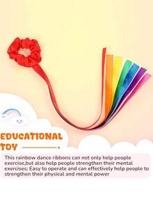 6pcs Rainbow Flowing Ribbon, Elastic Dance Wands For Music Class, Christmas & Valentine's Day Handheld Rhythm Tassel Dance Props Gift, Multicolor Handheld Dancing Bracelets, Gymnastics & Dance Ribbons - Multicolor - View 7