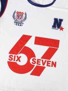 最酷的青少年男孩 Six Seven T 恤套装，休闲美式学院风 Six Seven 字母印花圆领插肩短袖 T 恤搭配 Six Seven 短裤套装，休闲户外运动服，2 件套，春夏款 - 白色 - 查看 3