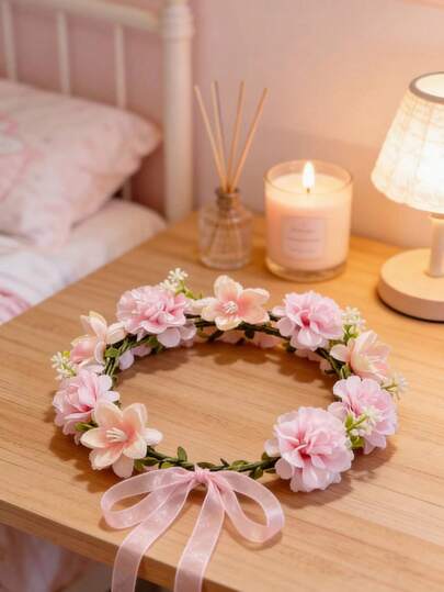 1件春夏新款人造花环拍照道具光环头箍，仙女森系玫瑰发夹