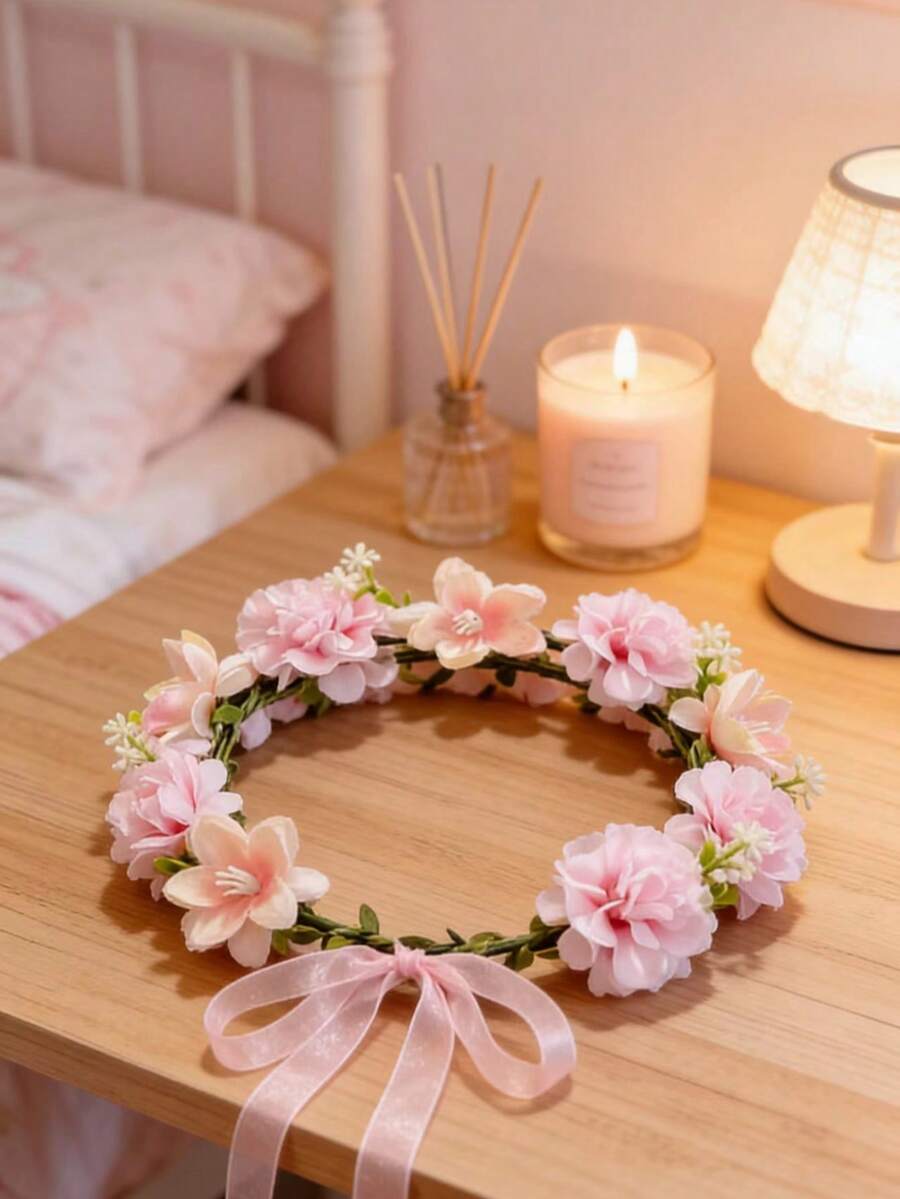 1件春夏新款人造花环拍照道具光环头箍，仙女森系玫瑰发夹 - 查看 1