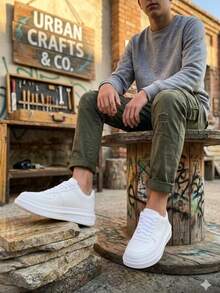 Boys' Casual Sneakers, Comfortable, Basic For Everyday Wear. - White - View 2