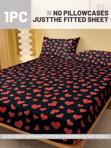 1件简约现代心形几何图案爱心印花磨毛床笠，卧室印花床罩，床上用品（不含枕套） - 彩色 - 查看 2