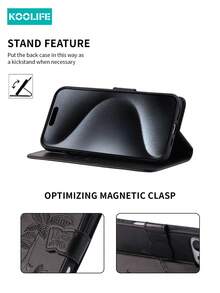 Koolife 1pc Leather Wallet Phone Case For 17 Pro Max/ 17/ 17, Full Body Protective Cover With Card Slot - Black - View 5