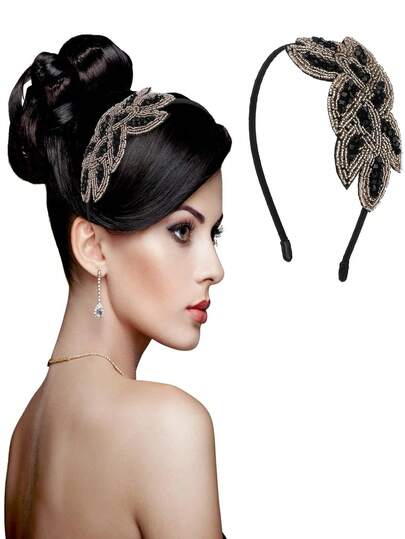 1PC Forever & Moment 1920s Flapper Headbands For Women 20s Vintage Headpiece Rhinestone Beaded Leaf Hairband Hair Accessory