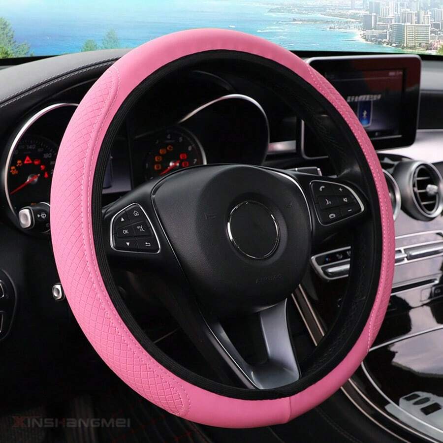 15-Inch (Approx. 38.1cm) Universal Steering Wheel Cover - Breathable PU Leather With Odorless Rubber Grip, Classic Anti-Slip Design, Fits Most Vehicles - Solid Color - View 1