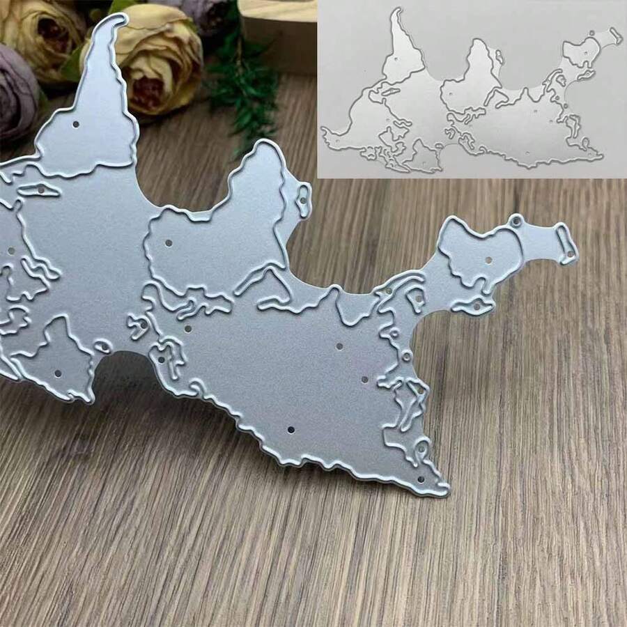 金属切割模具模板，地图形状，适用于DIY剪贴簿、相册、纸卡压花 - 銀白色 - 查看 1