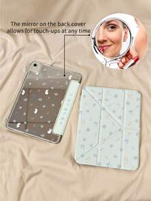 1 Piece, Blue Floral Bunny Patterned Mirror Tablet Protective Case, Suitable For 10th/11th/Pro 13 2025, Foldable Stand, Shockproof And Dustproof, Supports Automatic Wake-Up/Sleep, Is A Must-Have Protective Case For Office/Study/Entertainment, An Excellent Easter Gift, Not A Magnetic Protective Case - Multicolor - View 5
