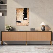 Modern TV-Schrank, TV-Ständer, TV-Paneel, New TV-Ständer. Einzigartiges Im Farbblock-Design, 179 X 35 X 53.5 Cm (L X B X H) - Black,Natural - 查看 3