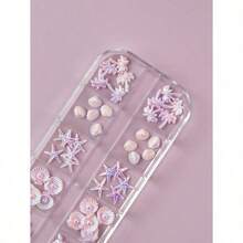 60pcs Summer Beach 3D Detailed Nail Art Decorations - Coconut Tree, Shell, Starfish, Pearl Shell, Fish Tail, Conch Designs, Beach Party, Aurora Purple Nail Stickers, Nail Art Supplies, Hypoallergenic, Convenient Storage Box Nails - Màu Hồng baby - Xem 5