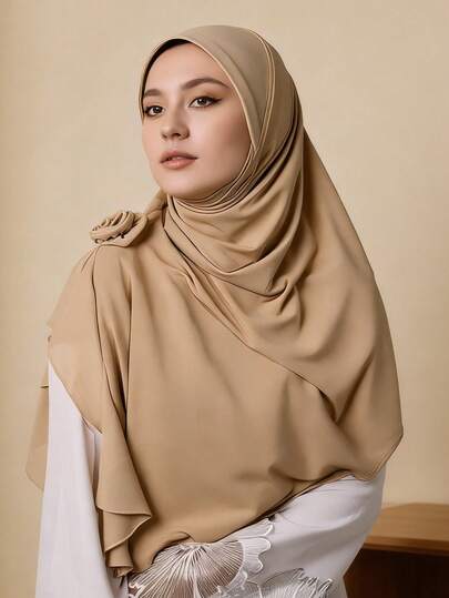 1pc Women's Solid Color 3D Rose Floral Headscarf, Elegant Minimalist Design, UV Protection & Dust-Proof, Suitable For Casual Daily Wear