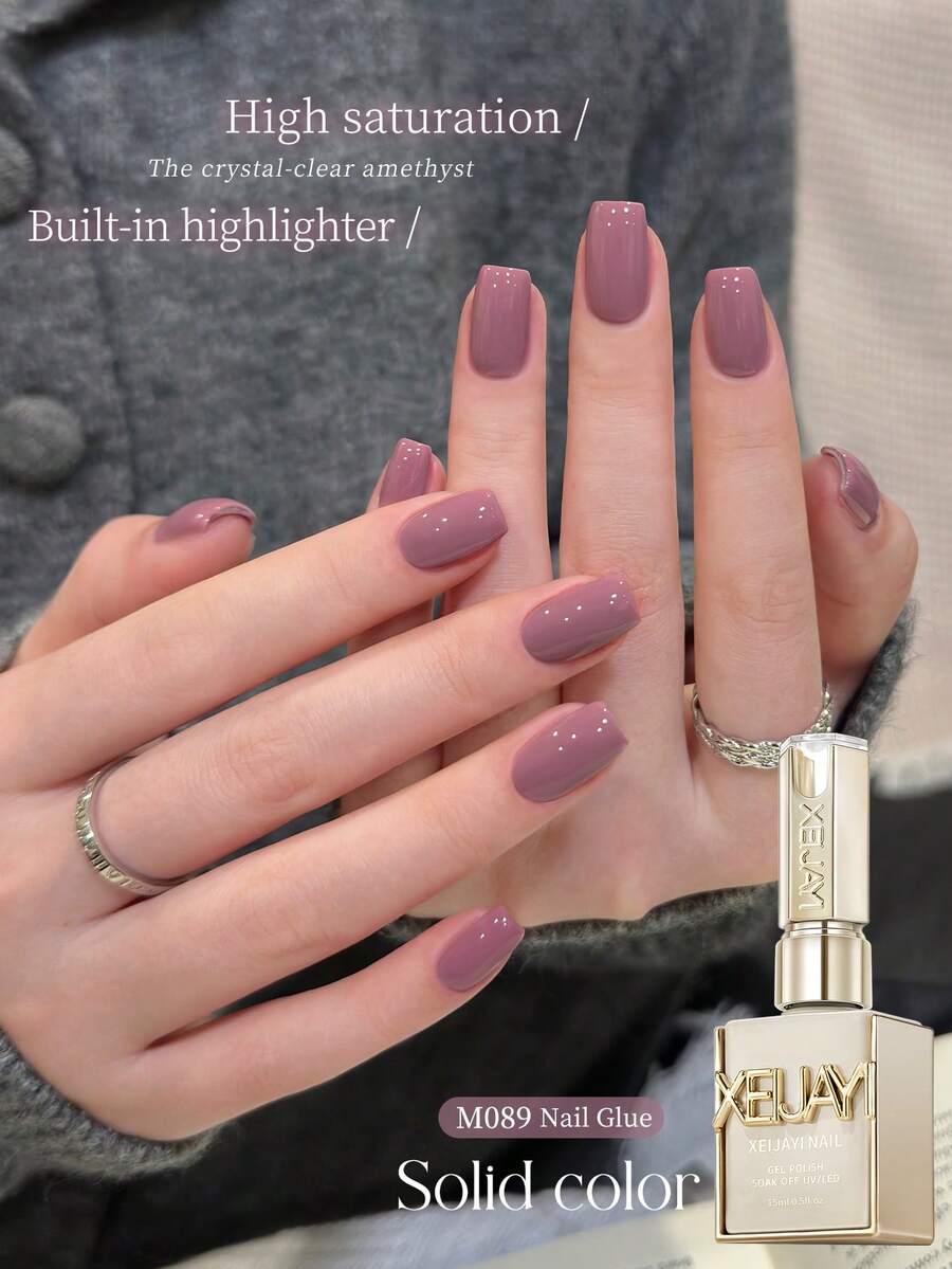 XEIJAYI 1 Bottle 15ml Grayish Purple Gel Nail Polish, Solid Color Soak-Off, Suitable For All Seasons