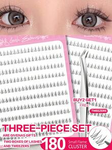 Waloshow 2 Boxes Eyelash Extension Kit With Professional Tweezers, Variety Of Styles Available - 80-200pcs Cat-Eye Lower Lashes, Natural Wispy Clusters, Transparent Stem Faux Lashes For Beginners & Cartoon Fans - B - View 9