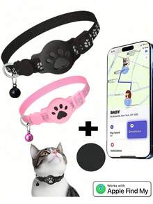 1 pieza Collar reflectante ajustable para gato, collar localizador de mascotas apto para el rastreador Apple Find My, collar reflectante, diseño de estampado animal de 7-9 pulgadas, collar de gato desmontable, no apto para Android - Multicolor - Ver 3