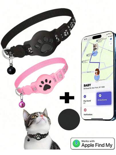 1pc Adjustable Reflective Cat Collar, Pet Cat Locator Collar Suitable For Apple Find My Tracker, Reflective Collar, 7-9 Inch Animal Print Design, Removable Cat Collar
