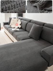 1pc Plush Fabric Sofa Slipcover, Stain-Resistant Anti-Slip Sofa Seat Cover, Machine Washable, Pet-Friendly, Elastic Sofa Cushion Cover For 1/2/3/4 Seater Sofa, L-Shaped Sofa - Striped Pattern - Dark Grey - View 1