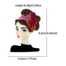 1pc Women's Fashion Elegant Acrylic Headscarf Girl Portrait Brooch, Creative Cute Gift Jacket Pin Accessory, Random Headscarf Color - Black - View 2