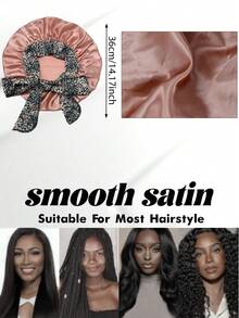 1pc Satin Bonnet With Elastic Tie Band Adjustable Straps, Jumbo Size Sleeping Bonnet, Stretchy Tie Band For Women With Long Curly Braid Hair, Random Print Pattern - Black - NPSM63 - View 11