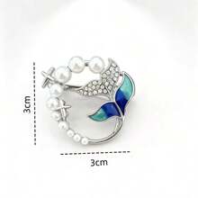 1pc Fashionable Pearl & Rhinestone Embellished Minimalist Fish Tail Brooch, Versatile Daily Accessory - Silver - View 3