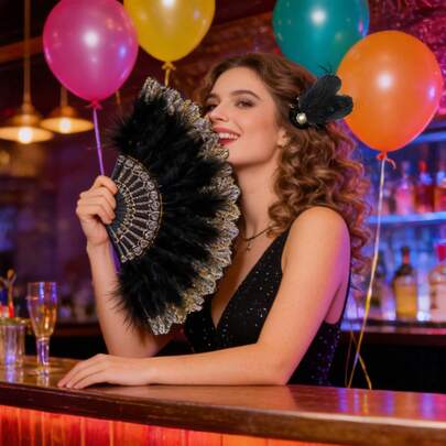 3pcs/Set: 1 Pair Feather Side Clips + 1 Feather Hand Fan, Elegant Decoration For Tea Parties, Festivals And Events