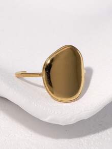 1pc Minimalist Asymmetrical Ellipse Geometric Open Ring, Fashionable Versatile High-End Stainless Steel Gold-Plated Jewelry, Suitable For Women's Daily, Party And Date Wear - Multicolor - View 2