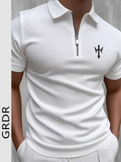  GRDR 男士夏季半拉链 Polo 衫，纯色经典短袖，适合户外休闲穿着