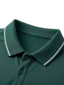 男士短袖 Polo 衫，商务休闲翻领纽扣上衣，适合办公室、休闲、运动、钓鱼、高尔夫等场合，复古绅士 Polo 衫 - 綠色 - 查看 4
