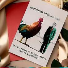 1pc Humorous Birthday Card With A Funny Design Of A Man Holding A Rooster, Suitable For Family, Friends, Classmates, And Colleagues As A Birthday Gift. "His Wish Has Come True..." Is The Perfect Gift - View 9