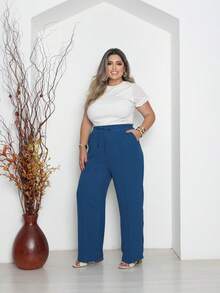 Women's Plus Size Wide-Leg Pants By Duna With Pockets - Teal Blue - View 2