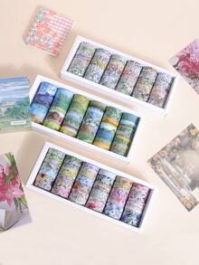 32卷/盒复古花卉油画主题和纸胶带套装，多种尺寸设计装饰胶带，简约田园风光，适用于日记、剪贴簿和文具装饰 - 套裝 - 查看 6