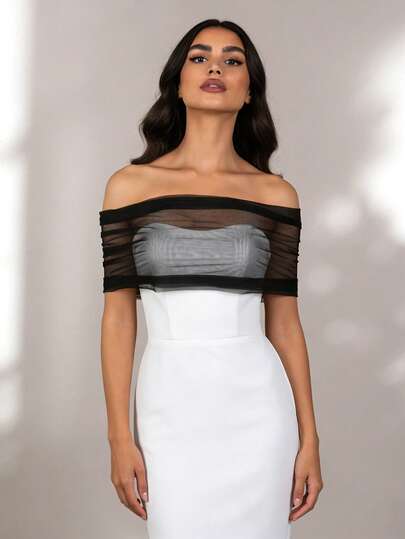 多尺寸单肩披肩，适合新娘婚礼、店铺展示、派对礼服、女士配饰，柔软雪纺材质，带扣设计