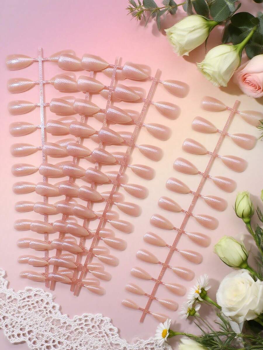 5pcs/Set DIY Nail Stickers, Various Styles And Pink Colors, Long/Short, Almond/Oval/Square/Coffin Shapes, Suitable For Girls, Ladies, Parties & Festivals - Multicolor - View 1