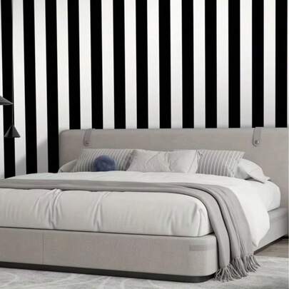 1 Roll Of Simple Black And White Striped Self-Adhesive Wallpaper, Waterproof And Detachable Vinyl Wallpaper, Peel And Stick, Suitable For Bedroom, Bathroom, Living Room Wall Decor, Bookshelves, Cabinets, Drawer Renovation, Room Decor, Spring Decor