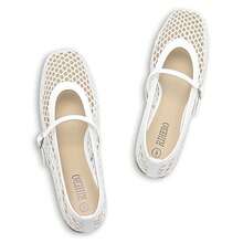 Rihero Women's Breathable Mesh Ballet Flats With Square Toe And Adjustable Buckle Strap - Casual Fishnet Design Flat Shoes - 白色 - 查看 11