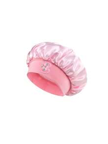 1顶儿童光滑缎面字母睡帽，时尚舒适，透气防滑，日常护发帽 - 粉色 - 查看 6