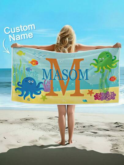1pc Custom Name Beach Towel, Custom Beach Towel With Name, Custom Name Pool Towel, Personalized Name Beach Towel, Personalized Bath Towel, Gift Towel, 70*140cm, Letter Combination Beach Towel, Perfect For Bachelorette Parties, Travel, Vacation, Honey Moon, Idea Gift For Valentine's Day, Mother's Day, Father's Day, Birthdays, Or Anniversaries, Weddings, Best For Cuddling And Relaxing Moments, Unique Gift For Husband, Wife, Boyfriend, Girlfriend, Gift For Her/Him