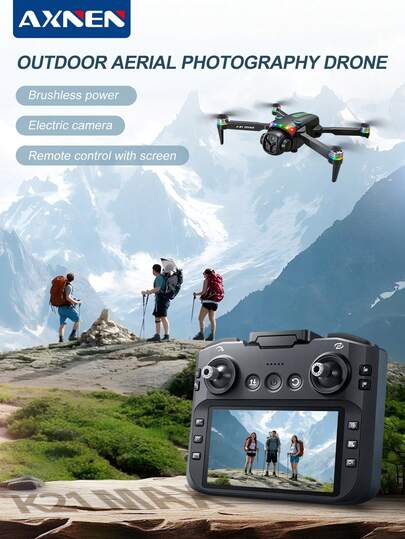 AXNEN Upgraded 2026 K21MAX Brushless Quadcopter Drone With 4.3" Real-Time Video Transmission Screen Remote Controller, LED Lights, Smart Obstacle Avoidance, Brushless Motor, Electronic Adjustable Dual Lens, Gravity Sensing, 2.4G Signal, Stunt Flip