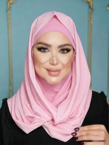 1件装女士纯色简约百搭穆斯林速戴头巾,套头式设计,方便快捷佩戴,纯色简约休闲优雅经典百搭,内置雪纺围巾,柔软雪纺面料,舒适透气,适合日常佩戴。 - instant hijab - 查看 11