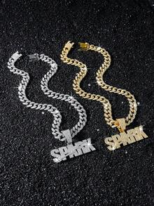 1pc Men's Fully Iced-Out Hip Hop Cuban Link Chain With English Letter Pendant Necklace - Style a - View 2