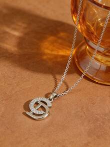 1pc Fashion Rhinestone C & D Letter Titanium Steel Necklace, Cross-Border Hot Selling Elegant Niche Design Versatile Choker Necklace For Women - Necklace - View 8