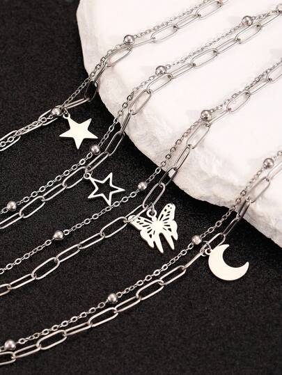 1pc Stainless Steel Fashion Star, Moon, Butterfly Pendant Bracelet, Versatile Minimalist Elegant Jewelry For Women, Suitable For Daily, Commute, And Dates